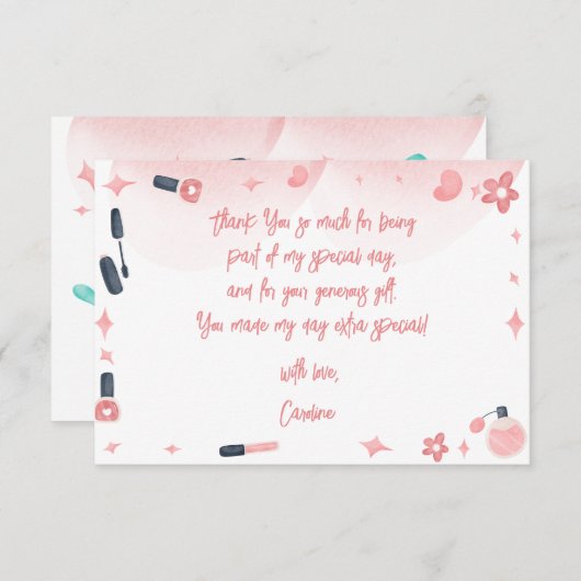 Schoonheid spa glitz en glam verjaardagsfeest bedankkaart (Voorkant / Achterkant)