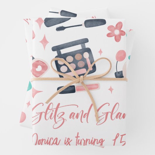 Schoonheid spa glitz en glam verjaardagsfeest inpakpapier vel (In situ)