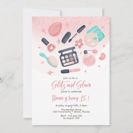 Schoonheid spa glitz en glam verjaardagsfeest kaart (Voorkant)