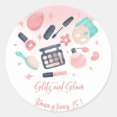 Schoonheid spa glitz en glam verjaardagsfeest ronde sticker (Voorkant)
