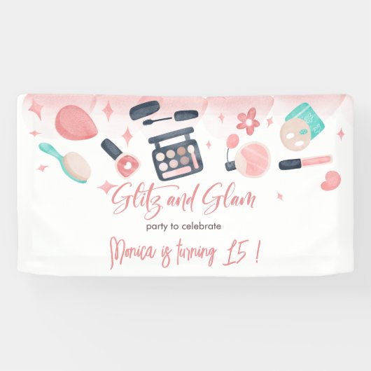 Schoonheid spa glitz en glam verjaardagsfeest spandoek (Horizontaal)