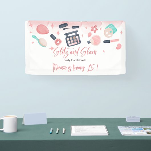 Schoonheid spa glitz en glam verjaardagsfeest spandoek (Beurs)