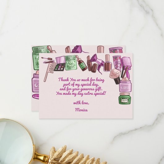 Schoonheid spa verjaardagsfeestje bedankkaart (Voorkant / Achterkant in situ)