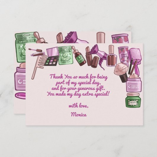 Schoonheid spa verjaardagsfeestje bedankkaart (Voorkant / Achterkant)