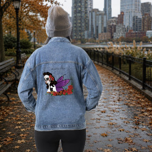 Schoonheid Suiker Schedel Paarse Vleugels Rozen Zo Denim Jacket