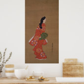 Schoonheid terugkijkend door Hishikawa Moronobu Poster (Keuken)
