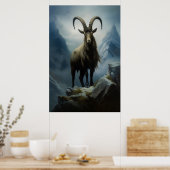 Schoonheid van Alpine Ibex op Cliff Poster (Keuken)