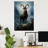 Schoonheid van Alpine Ibex op Cliff Poster (Thuiskantoor)