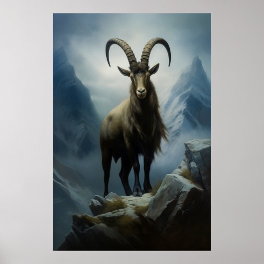 Schoonheid van Alpine Ibex op Cliff Poster (Voorkant)
