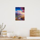 Schoonheid van de oude rivier en kleurrijke flora poster (Keuken)