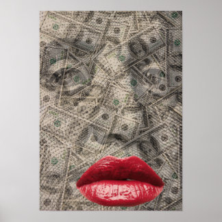 Schoonheid van Geld Grappige Dollar met rode lippe Poster