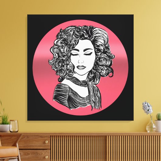 Schoonheid van haar met haar - Curly hair beauty Canvas Afdruk (Insitu (Woonkamer))