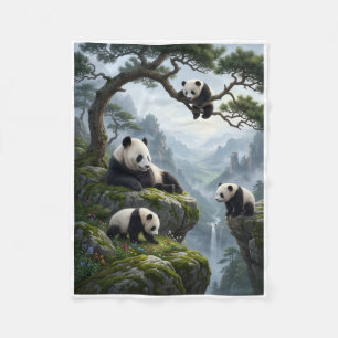 Schoonheid van panda's in groene bos takken kunst fleece deken