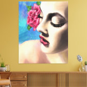 Schoonheid Vrouw met Rode Rose Canvas Print - Schi (Insitu (Woonkamer))