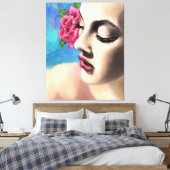 Schoonheid Vrouw met Rode Rose Canvas Print - Schi (Insitu (Slaapkamer))