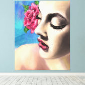 Schoonheid Vrouw met Rode Rose Canvas Print - Schi (Insitu (Houten vloer))