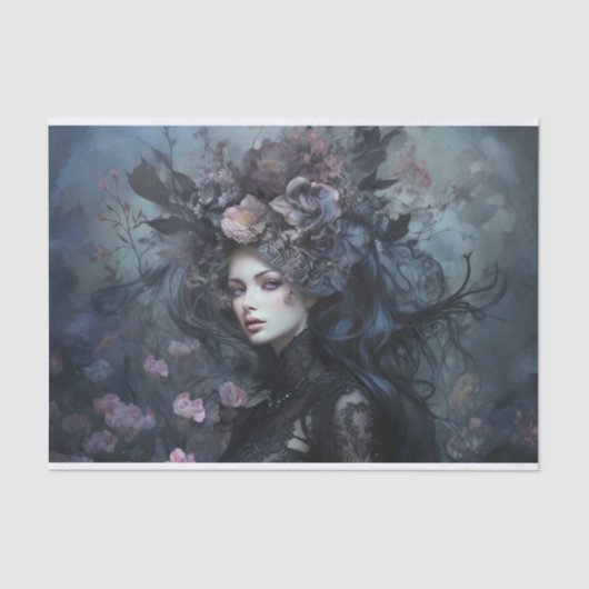 Schoonheid Vrouwelijke Gotische Koningin met Bloem Tissuepapier (Voorkant)