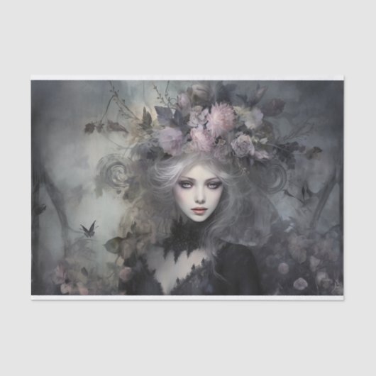 Schoonheid Vrouwelijke Gotische Koningin met Bloem Tissuepapier (Voorkant)