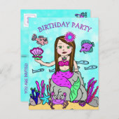 Schoonheid Zeemeermin Verjaardagsuitnodigingen Briefkaart (Voorkant / Achterkant)