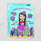 Schoonheid Zeemeermin Verjaardagsuitnodigingen Briefkaart (Voorkant / Achterkant)