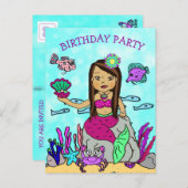 Schoonheid Zeemeermin Verjaardagsuitnodigingen Briefkaart (Voorkant / Achterkant)