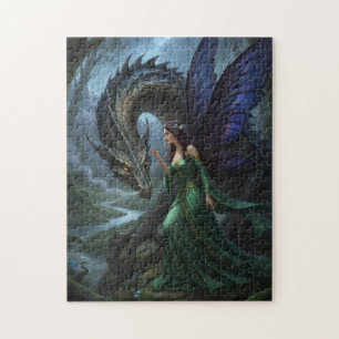 Schoonheidige fee die een draak ontmoet legpuzzel
