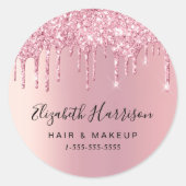 Schoonheidsbedrijf Roze Glitters Ronde Sticker (Voorkant)
