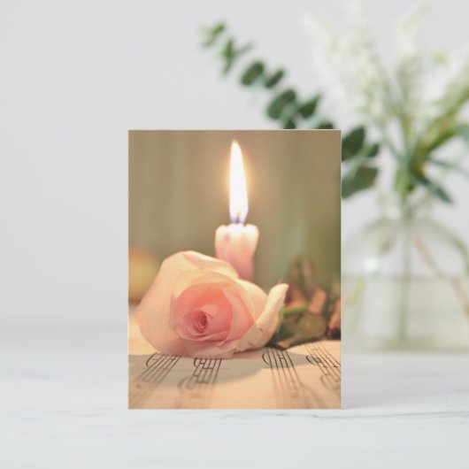 Schoonheidsbehandeling - roze roze roos en kaars briefkaart (Staand voorkant)