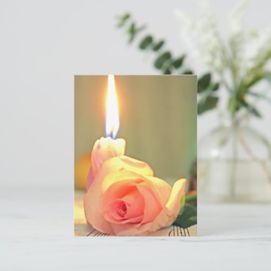 Schoonheidsbehandeling - roze roze roos en kaars briefkaart (Staand voorkant)