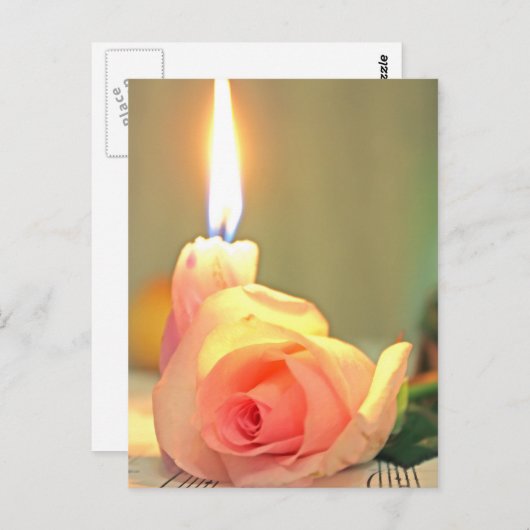 Schoonheidsbehandeling - roze roze roos en kaars briefkaart (Voorkant / Achterkant)