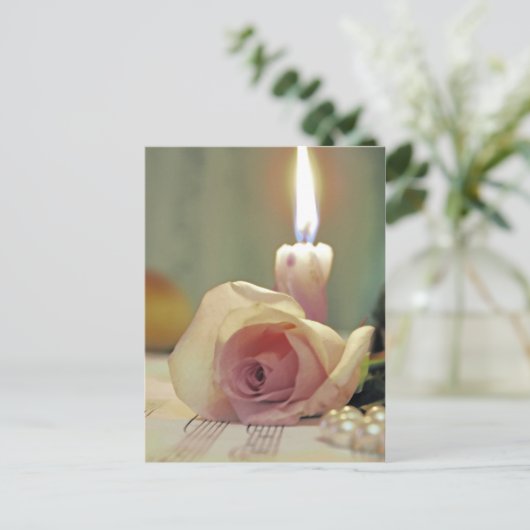 Schoonheidsbehandeling - roze roze roos en kaars briefkaart (Staand voorkant)