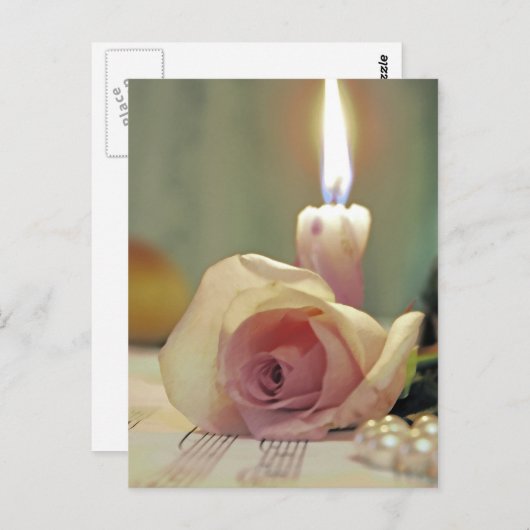 Schoonheidsbehandeling - roze roze roos en kaars briefkaart (Voorkant / Achterkant)