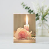 Schoonheidsbehandeling - roze roze roos en kaars briefkaart (Staand voorkant)