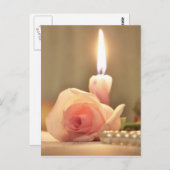 Schoonheidsbehandeling - roze roze roos en kaars briefkaart (Voorkant / Achterkant)