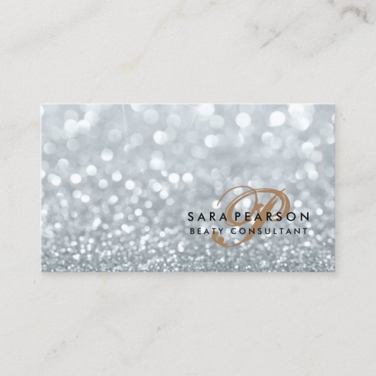 Schoonheidsconsulent Elegant Monogram Zilver Spark Visitekaartje (Voorkant)
