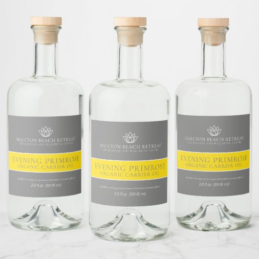 Schoonheidsdrager olie product grijs geel label likeurfles etiket (Flessen)