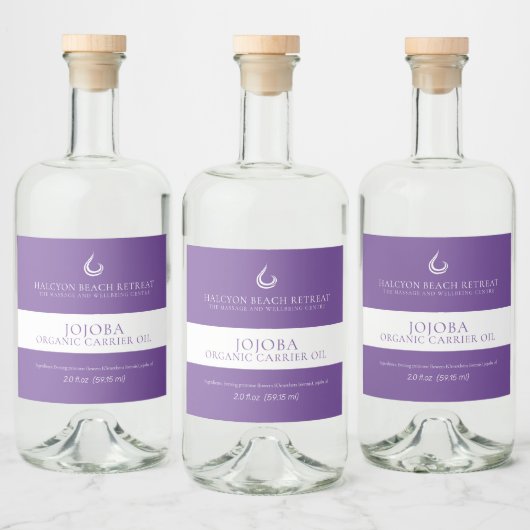 Schoonheidsdrager olieproduct paarse likeurfles etiket (Flessen)