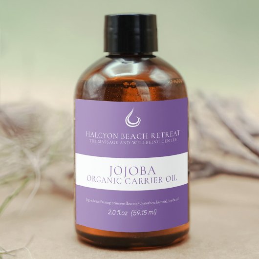 Schoonheidsdrager olieproduct paarse likeurfles etiket