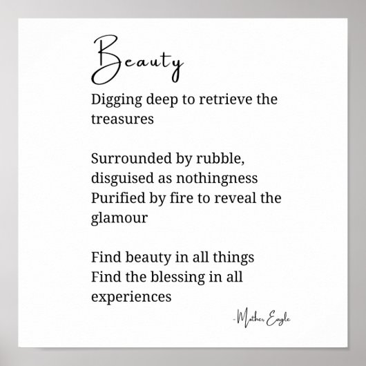 Schoonheidsgedicht Poëzie zwart witte muur art dec Poster (Voorkant)