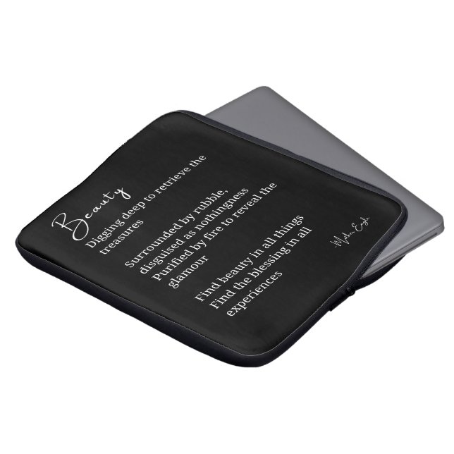 Schoonheidsgedicht zwart wit laptop sleeve (Voorkant top)
