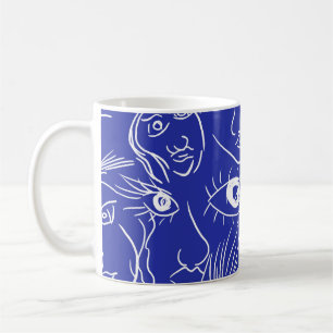 Schoonheidsgezicht: één-lijn tekening. koffiemok