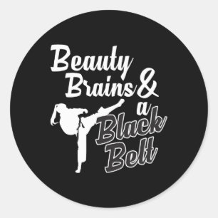 Schoonheidshersenen en een zwarte band karate krij ronde sticker