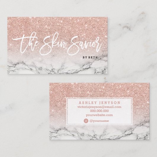 Schoonheidshuidtypografie roos goudglitter marmer visitekaartje (Voorkant / Achterkant)