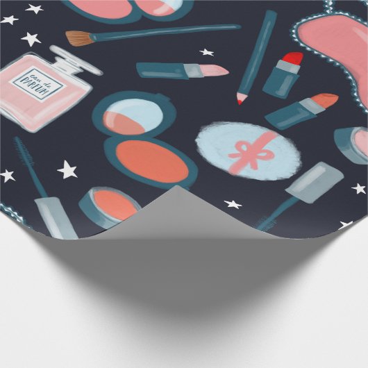 Schoonheidskosmetisch patroon navy gift cadeaupapier (Hoek)