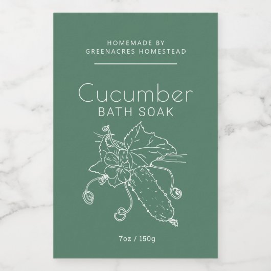 Schoonheidslabel Cucumber art logo groen wit Voedselcontainer Etiket (Enkel label)