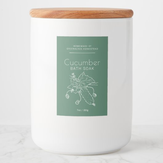 Schoonheidslabel Cucumber art logo groen wit Voedselcontainer Etiket (Voorkant)