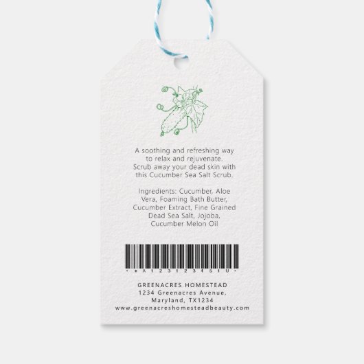 Schoonheidslabel Ooggroene witte ingrediënten Cadeaulabel (Achterkant)