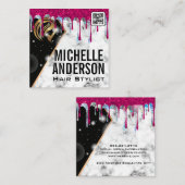 Schoonheidslogo | QR-code | Marmer Glitter Drip Vierkante Visitekaartje (Voorkant / Achterkant)