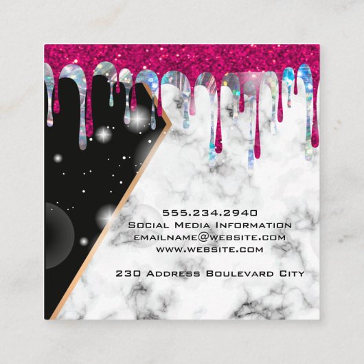 Schoonheidslogo | QR-code | Marmer Glitter Drip Vierkante Visitekaartje (Achterkant)
