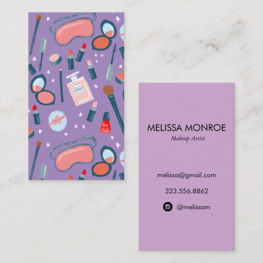  schoonheidsmake-up artiest licht paars visitekaartje (Voorkant / Achterkant)